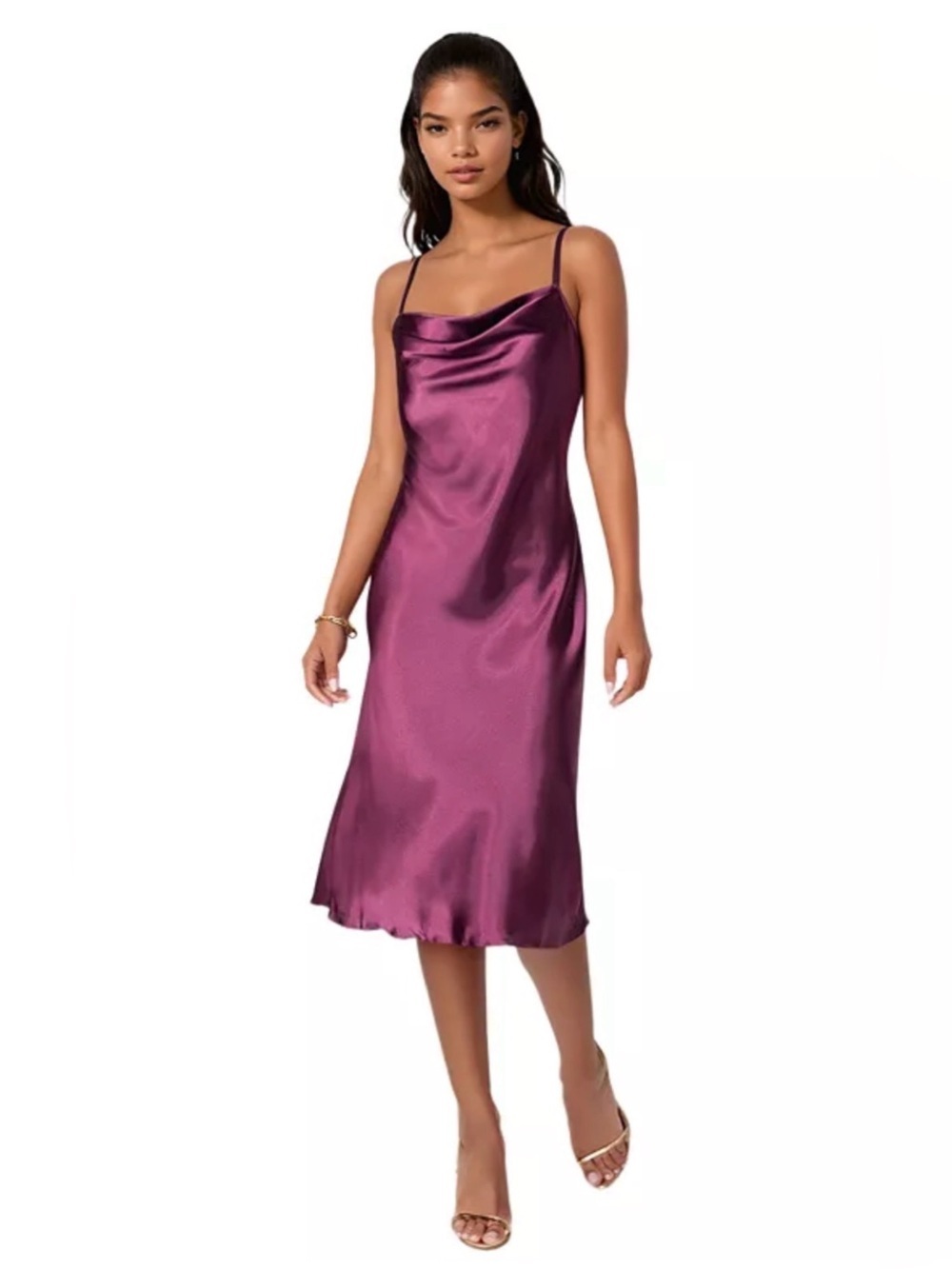 Bebe Purple Satin Cowl Neck Slip Midi Dress Size M